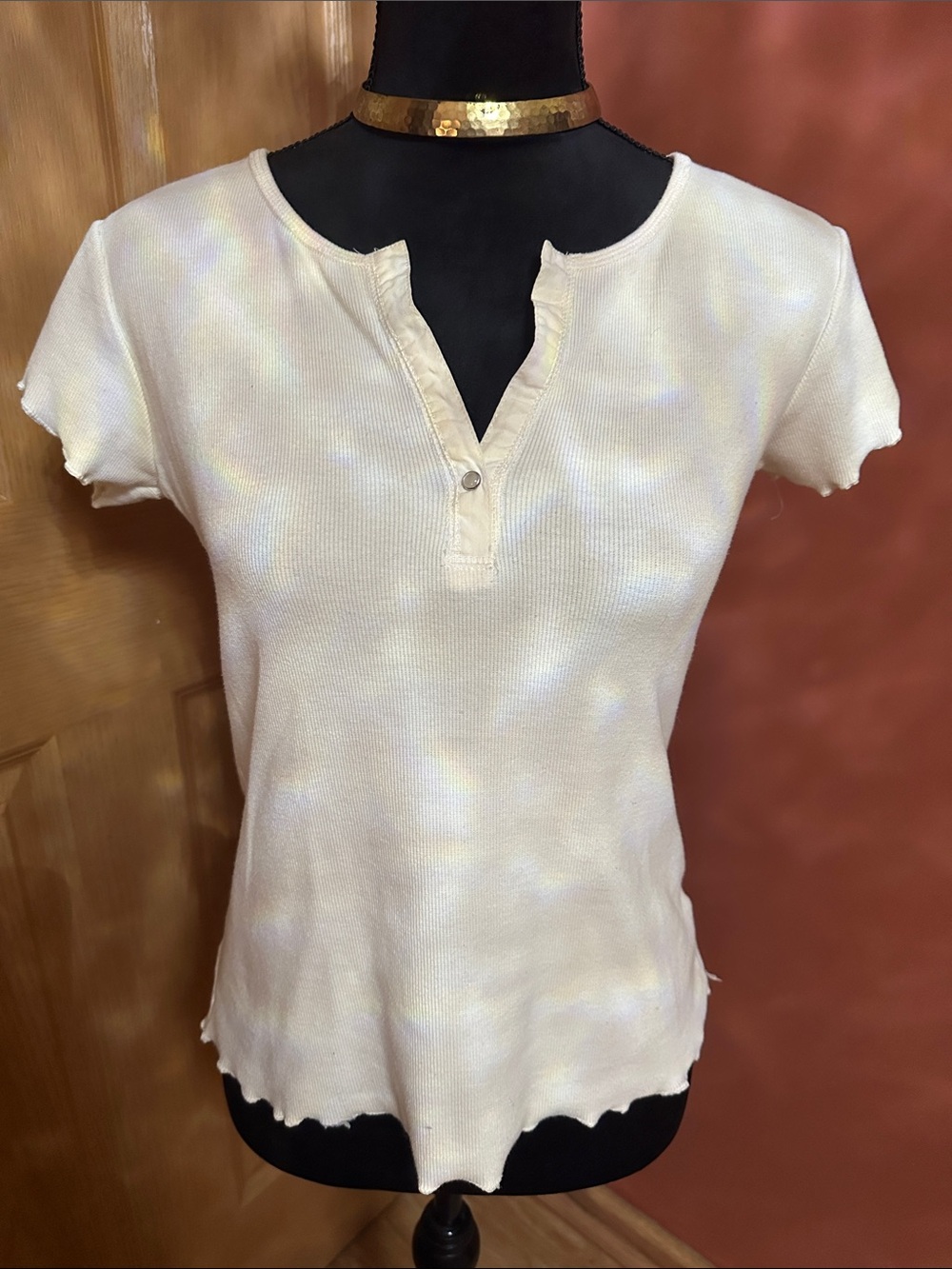 Cream Short Sleeve Henley Top